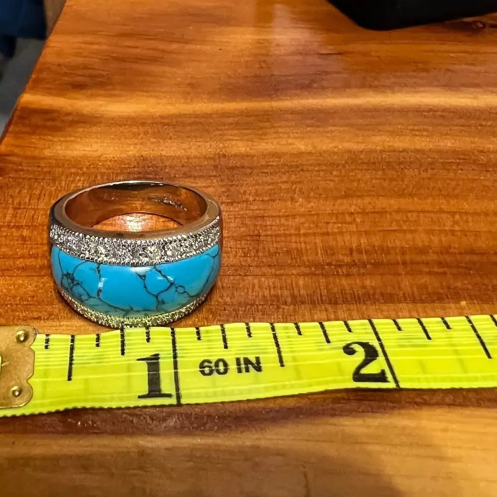 Lia Sophia Mesa/Premise Rhinestone Faux Turquoise Silver‎ Tone Dome Ring Sz 9